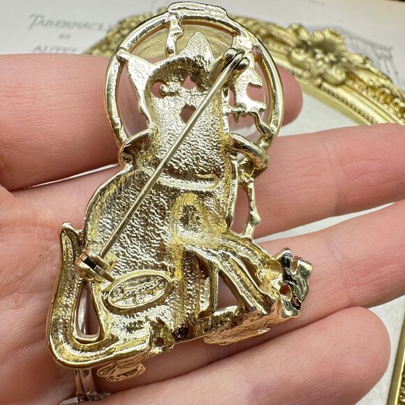 Vintage Gold Tone Danecraft Kitty Cat Fish Dome Bowl Brooch Pin - Picture 4 of 6